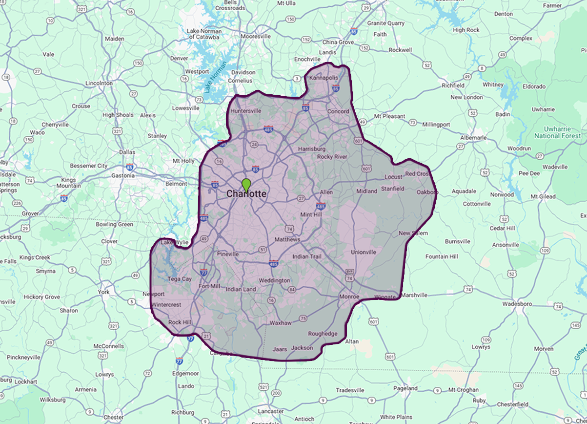 Parks service area map of the Charlotte metro area