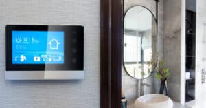 Smart digital thermostat installed in a home